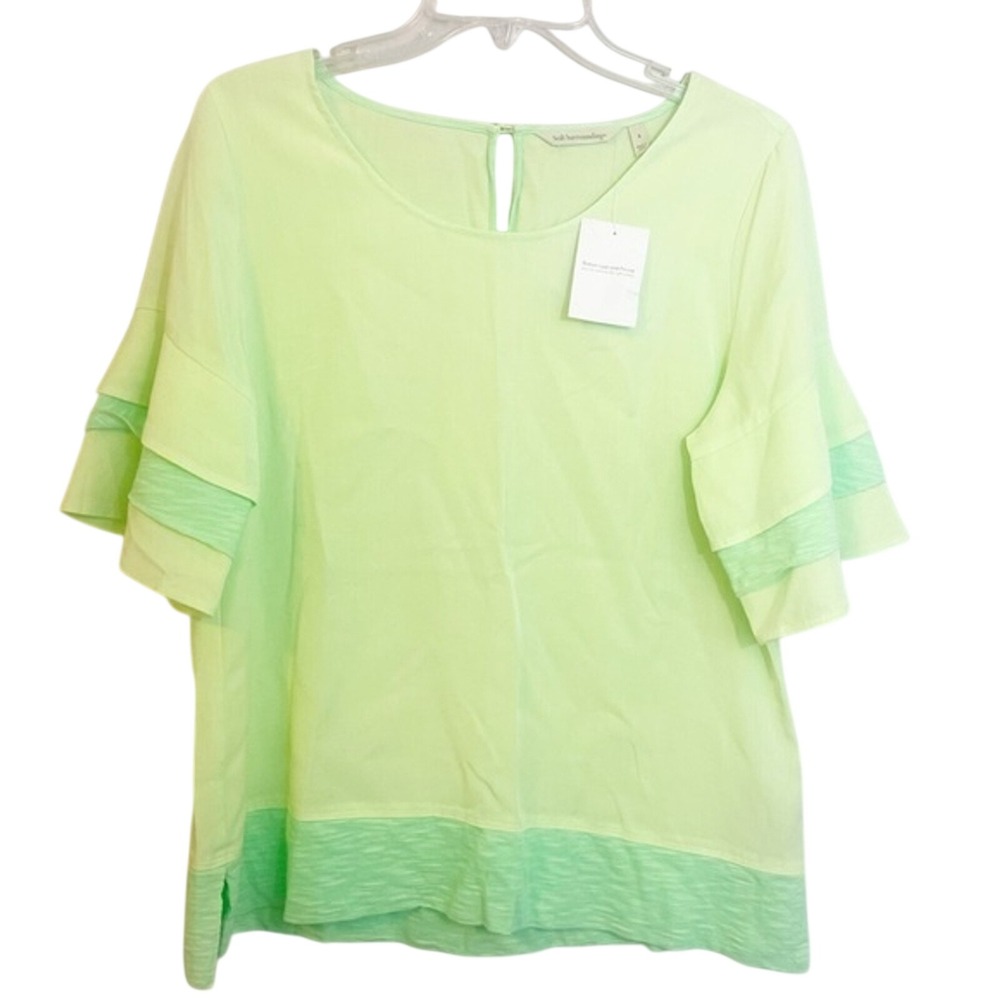 Soft Surroundings Lime Green Tencel Ruffle Sleeve Top NWT Small 2CZ78